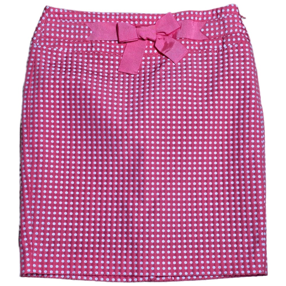 LOFT Bow Pencil Skirt Women's Size 4 Pink White Polka Dot‎